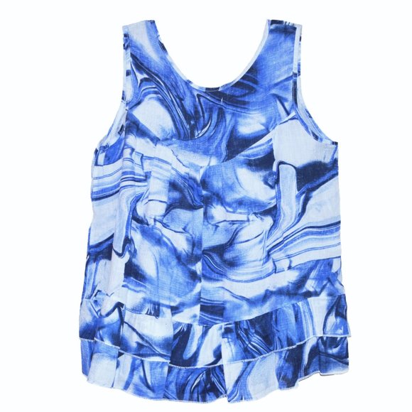 NWT Italian Linen Printed Tiered Top Blouse - Picture 4 of 6